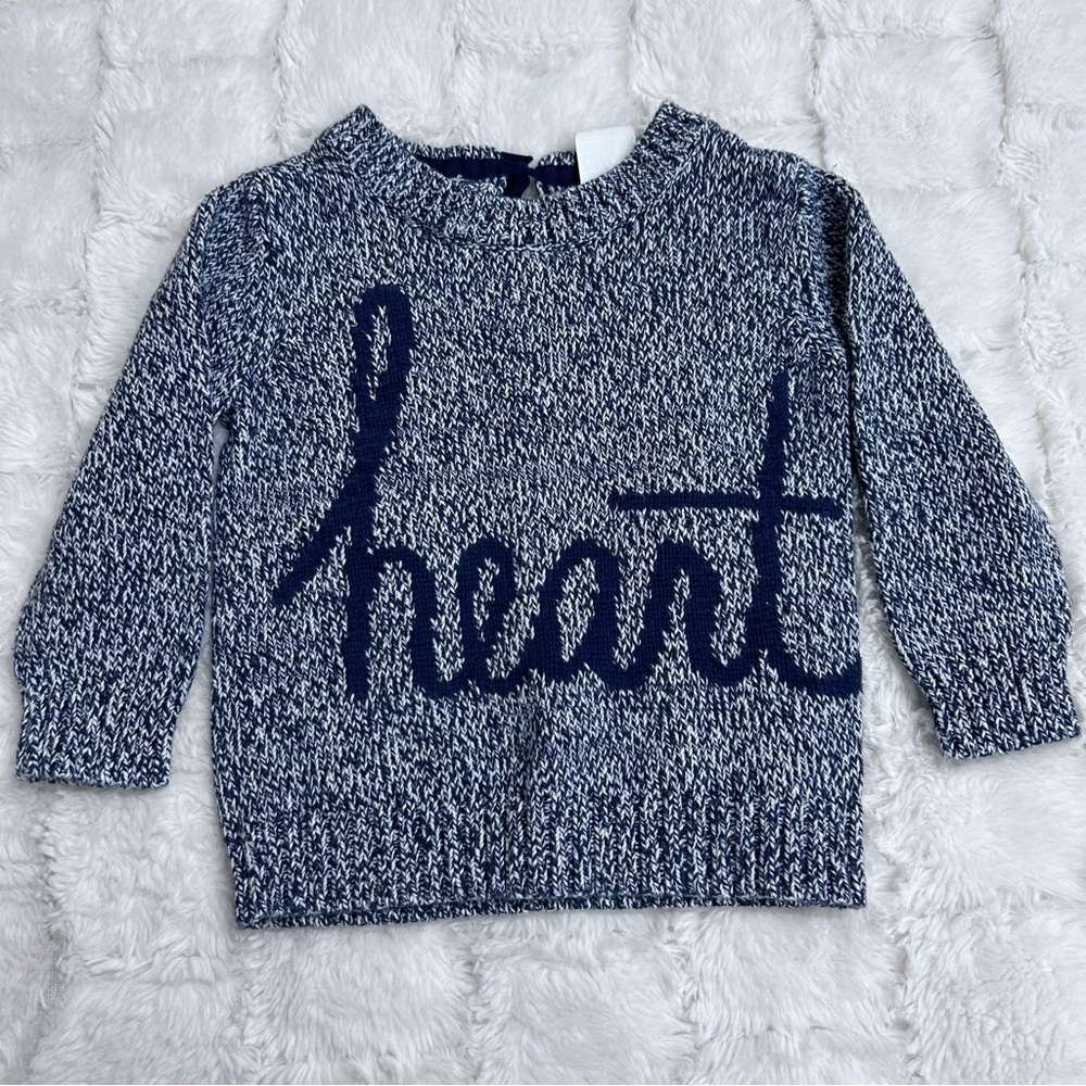 Joe Fresh Toddler Girl Blue Heart Knit Sweater‎ Size 1